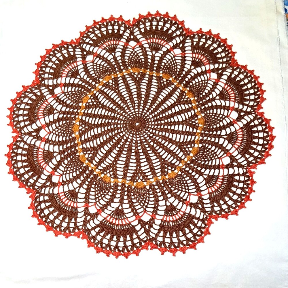 DOILY TABLE TOPPER HANDMADE CROCHET BY ME 20 INCHES DIAMETER FALL COLORS NEW
